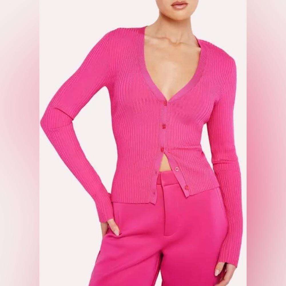 NWT Good American Women's Hot Pink Shine Ribbed Cardigan Size 2XL‎ Retails $169